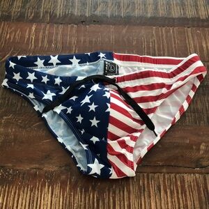 F plus R Mens USA Flag Stars Low Rise Swimwear Bikini  Briefs Beach Swimsuit